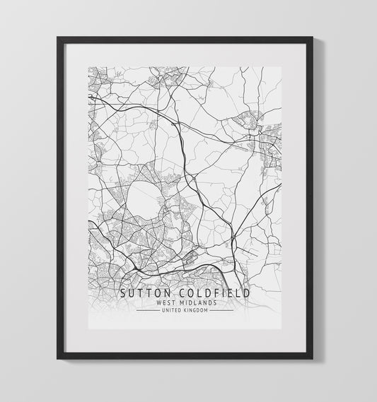 City Map Print - Sutton Coldfield - West Midlands UK City Map 16x20 16x20 Gallery Framed Artworkd Artwork wall art print – vintage decor