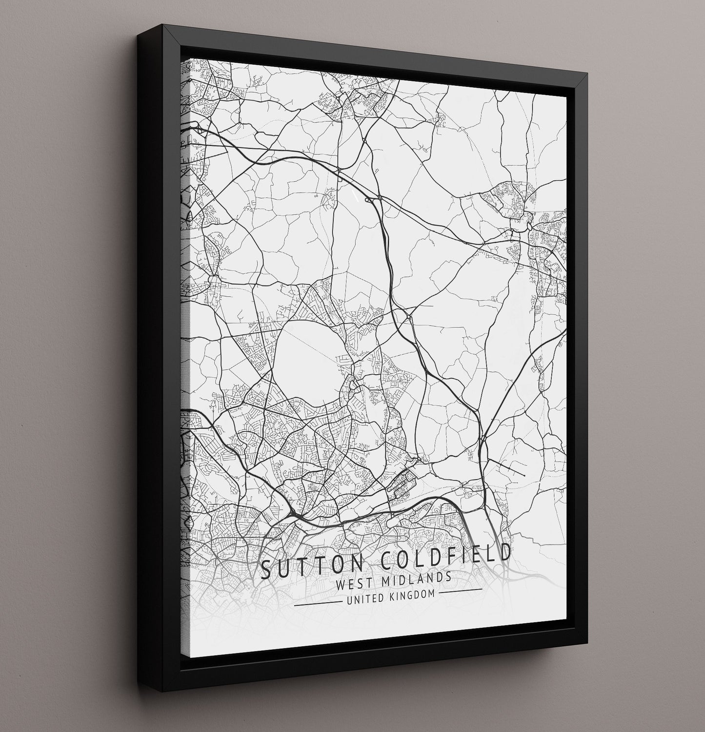 City Map Print - Sutton Coldfield - West Midlands UK City Map 16x20 Framed Canvas city map wall art print – UK City Map decor