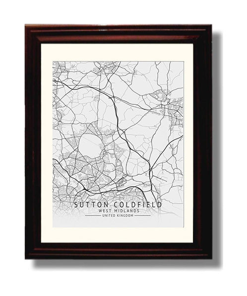 City Map Print - Sutton Coldfield - West Midlands UK City Map 8x10 Beveled Frame city map wall art print – UK City Map decor