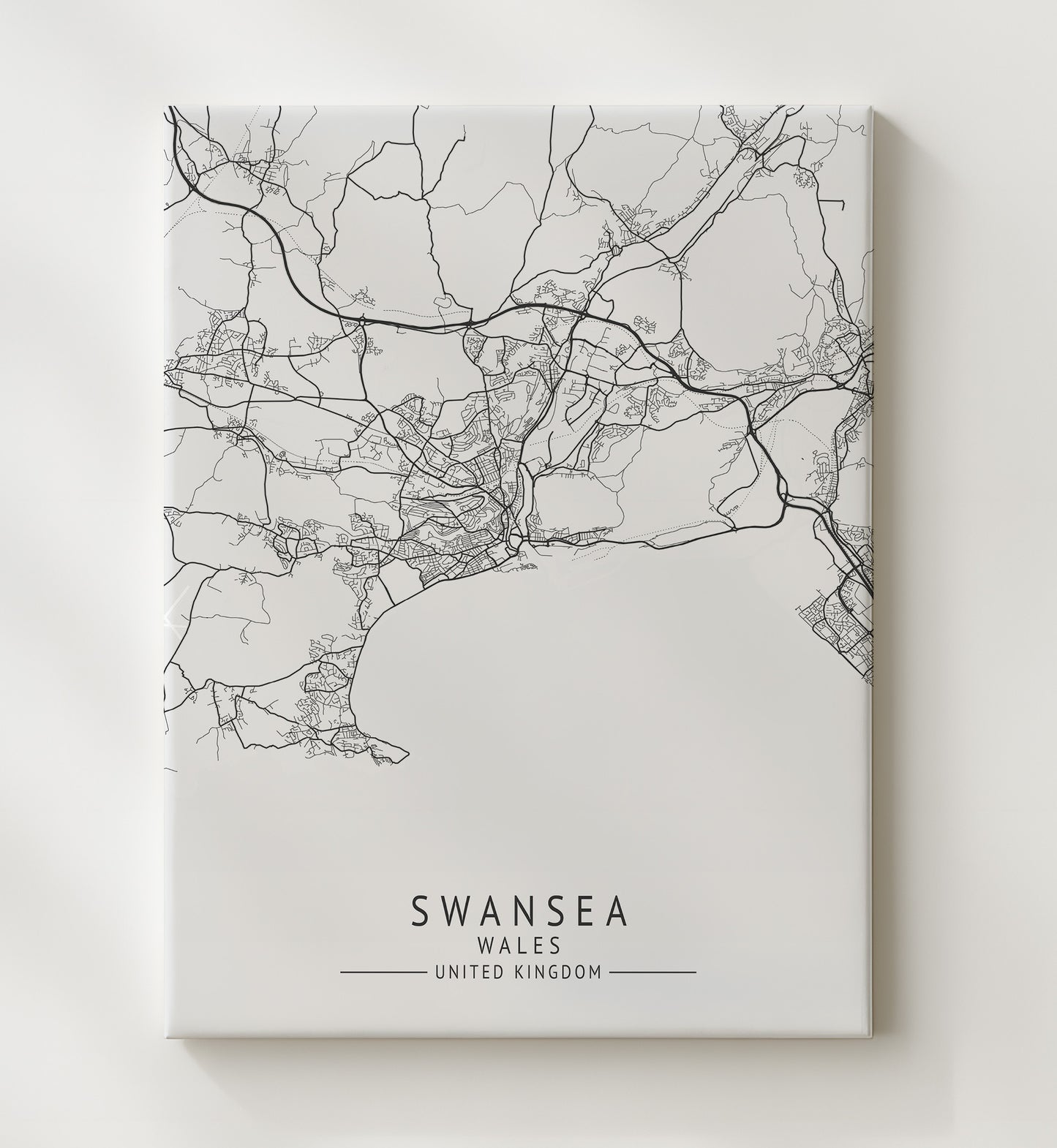 City Map Print - Swansea - Wales UK City Map 20x24 Canvas city map wall art print – UK City Map decor
