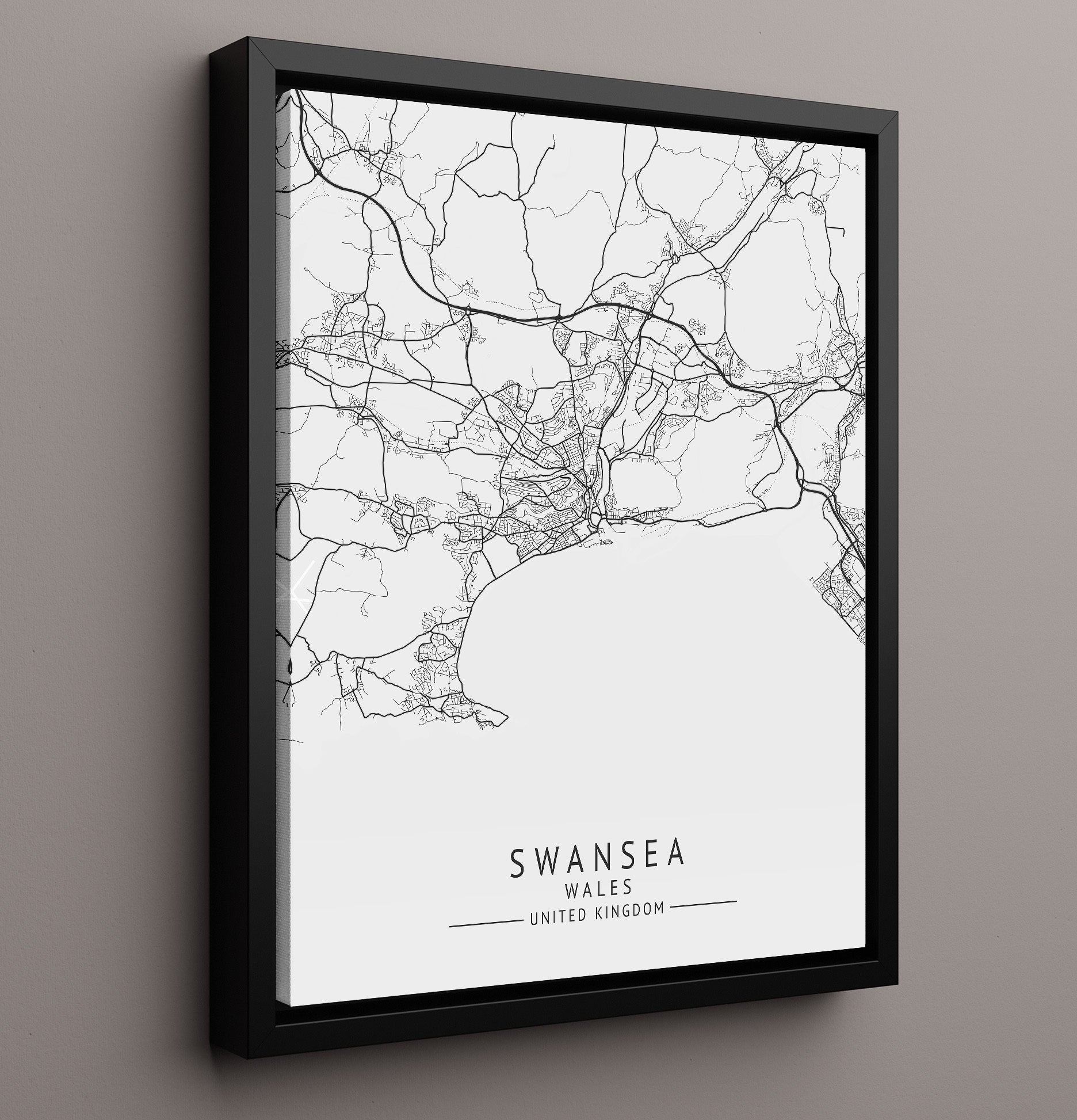 City Map Print - Swansea - Wales UK City Map 16x20 Framed Canvas city map wall art print – UK City Map decor