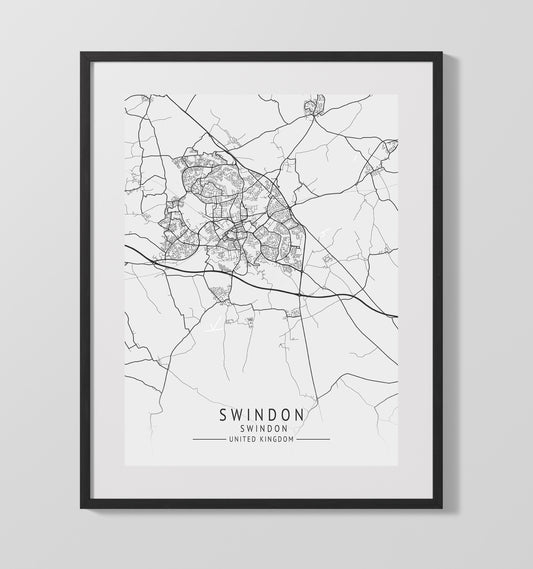 City Map Print - Swindon - Swindon UK City Map 16x20 16x20 Gallery Framed Artworkd Artwork wall art print – vintage decor