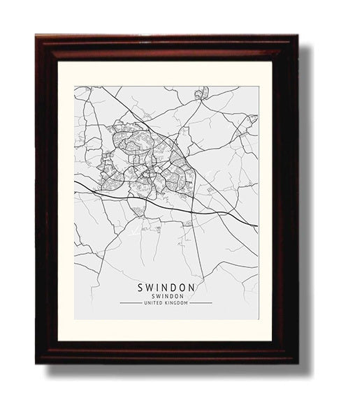 City Map Print - Swindon - Swindon UK City Map 8x10 Beveled Frame city map wall art print – UK City Map decor
