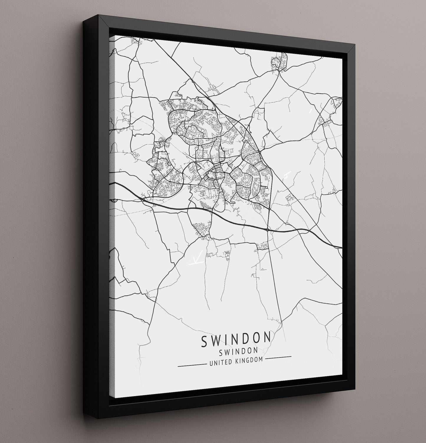 City Map Print - Swindon - Swindon UK City Map 16x20 Framed Canvas city map wall art print – UK City Map decor