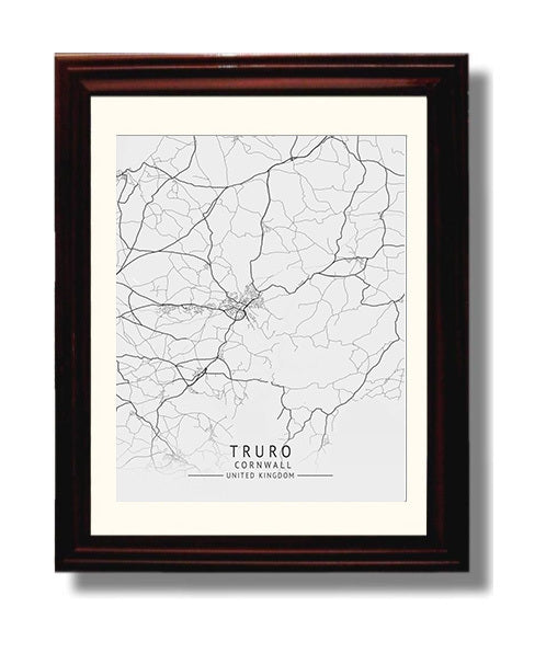 City Map Print - Truro - Cornwall UK City Map 8x10 Beveled Frame city map wall art print – UK City Map decor