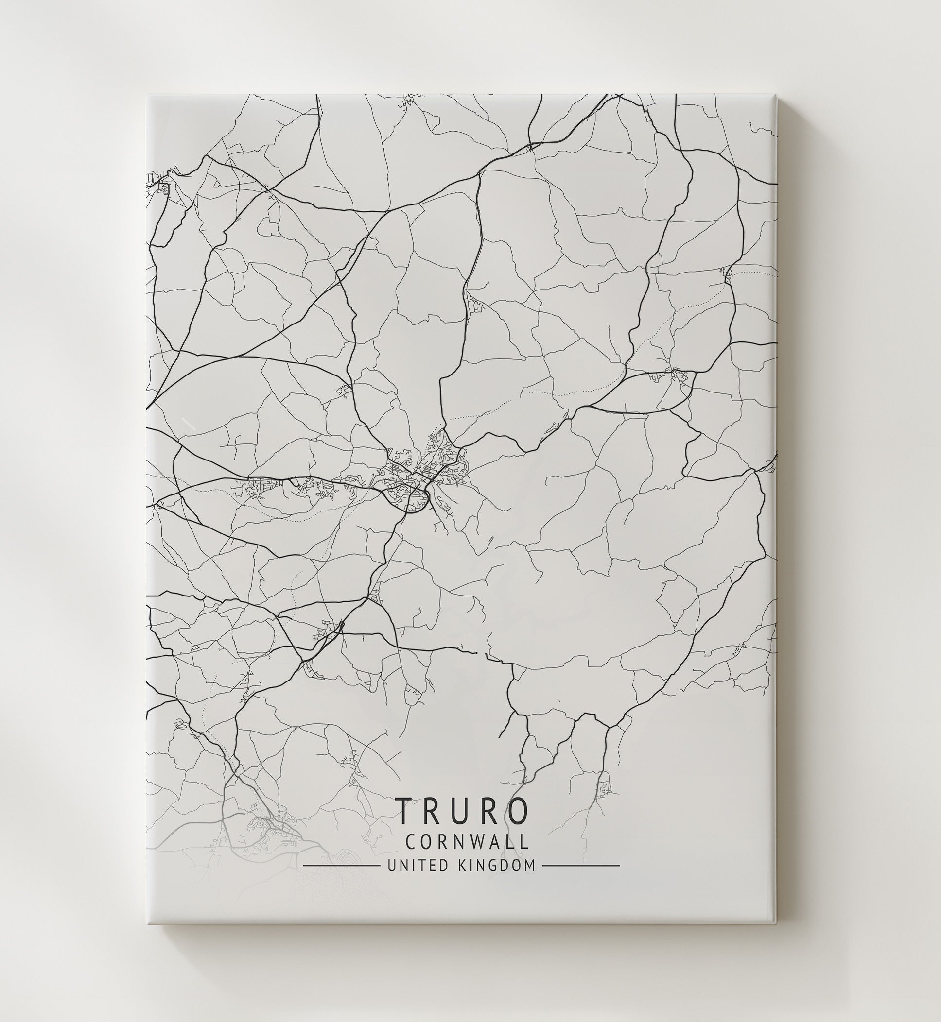City Map Print - Truro - Cornwall UK City Map 20x24 Canvas city map wall art print – UK City Map decor