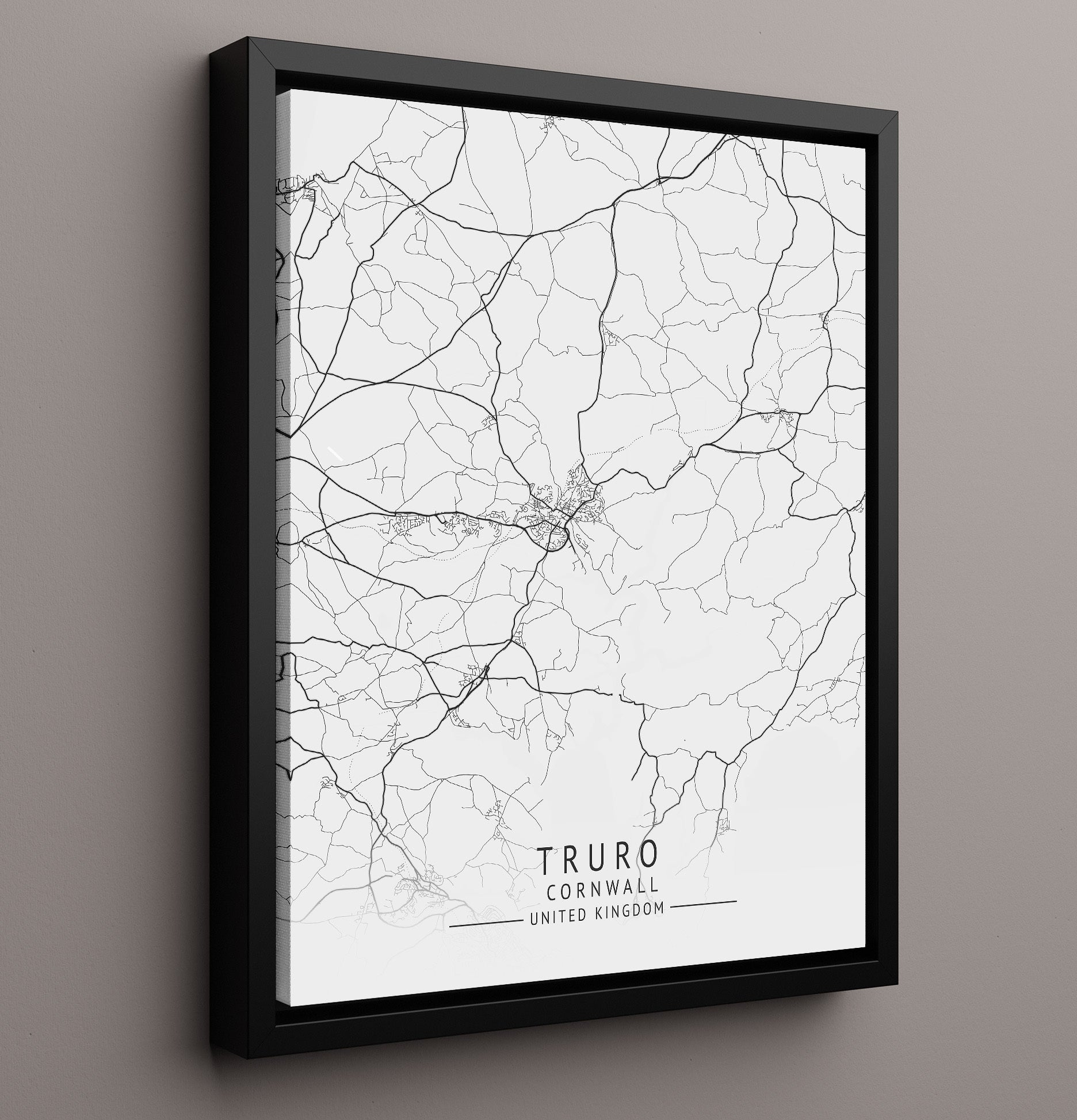 City Map Print - Truro - Cornwall UK City Map 16x20 Framed Canvas city map wall art print – UK City Map decor