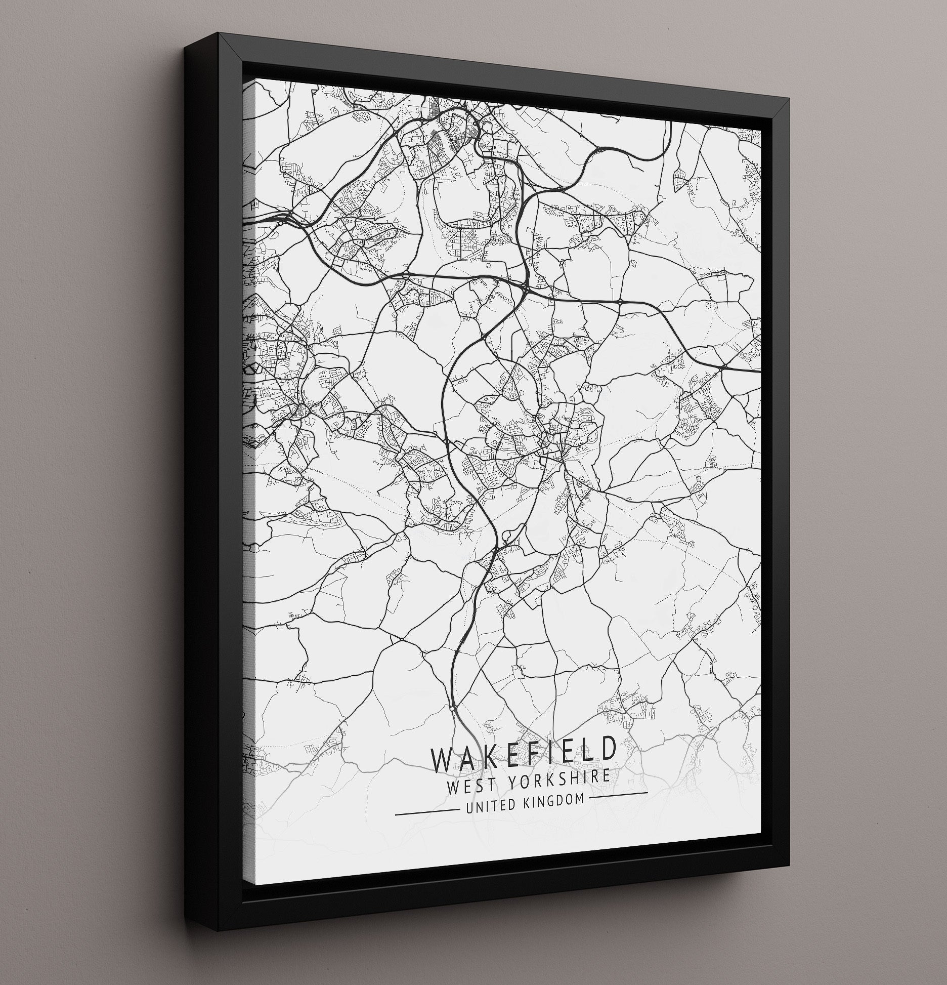 City Map Print - Wakefield - West Yorkshire UK City Map 16x20 Framed Canvas city map wall art print – UK City Map decor