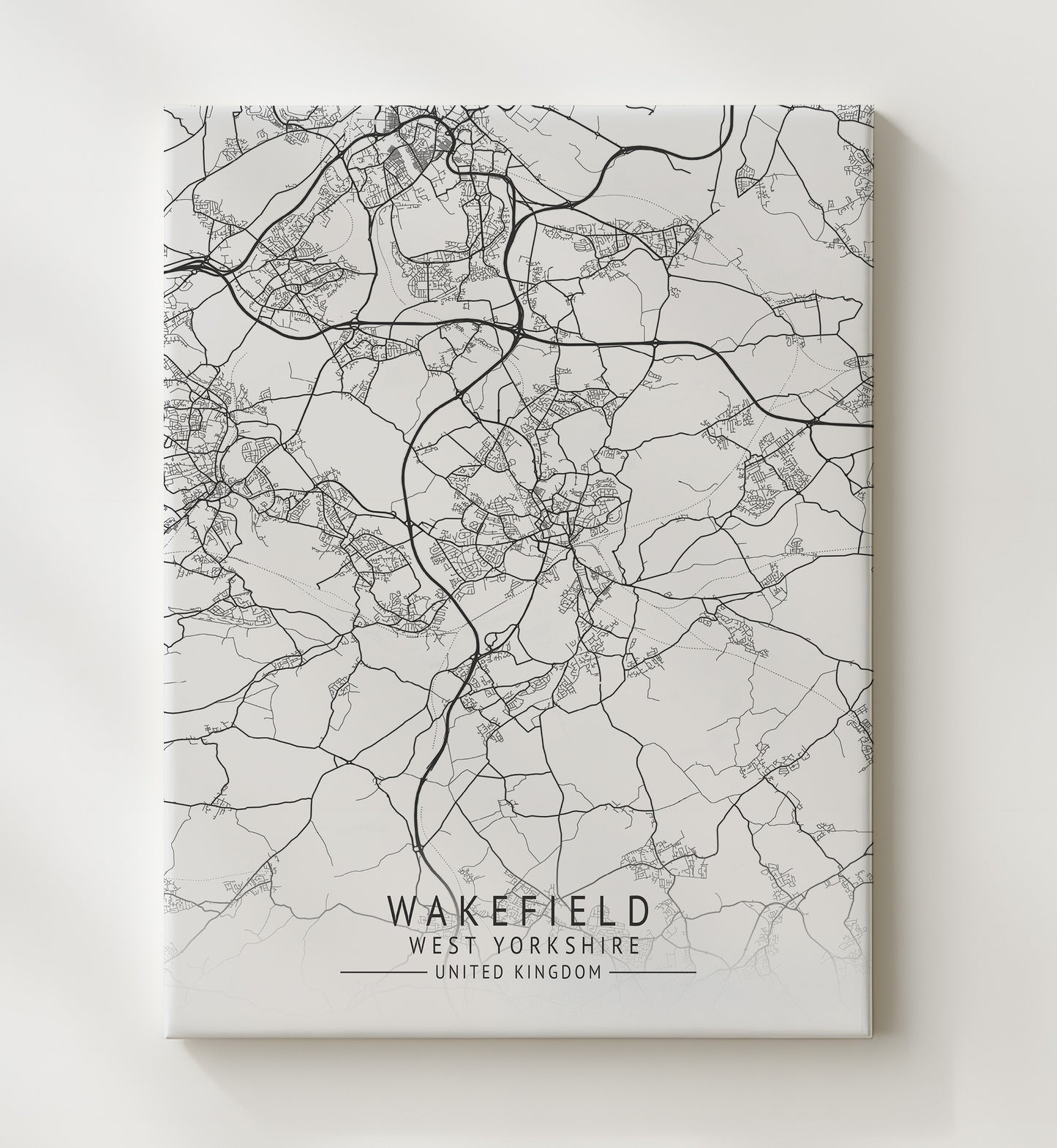 City Map Print - Wakefield - West Yorkshire UK City Map 20x24 Canvas city map wall art print – UK City Map decor
