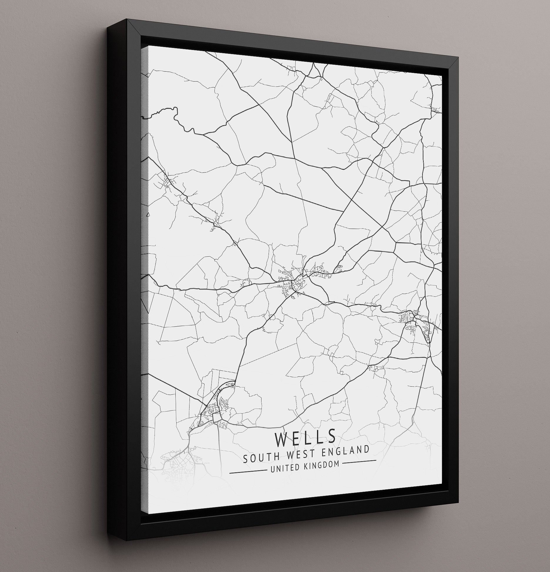 City Map Print - WellCity Map Print - South West England UK City Map 16x20 Framed Canvas city map wall art print – UK City Map decor