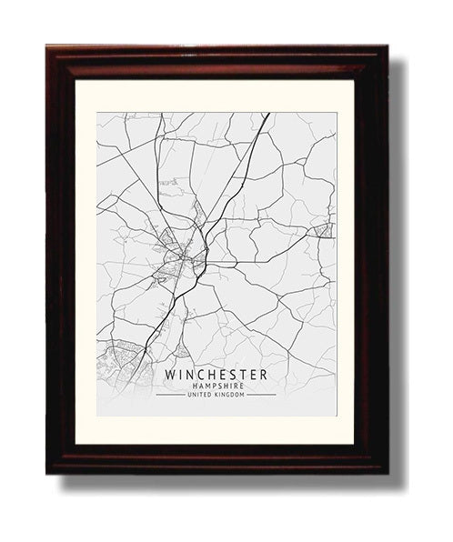 City Map Print - Winchester - Hampshire UK City Map 8x10 Beveled Frame city map wall art print – UK City Map decor