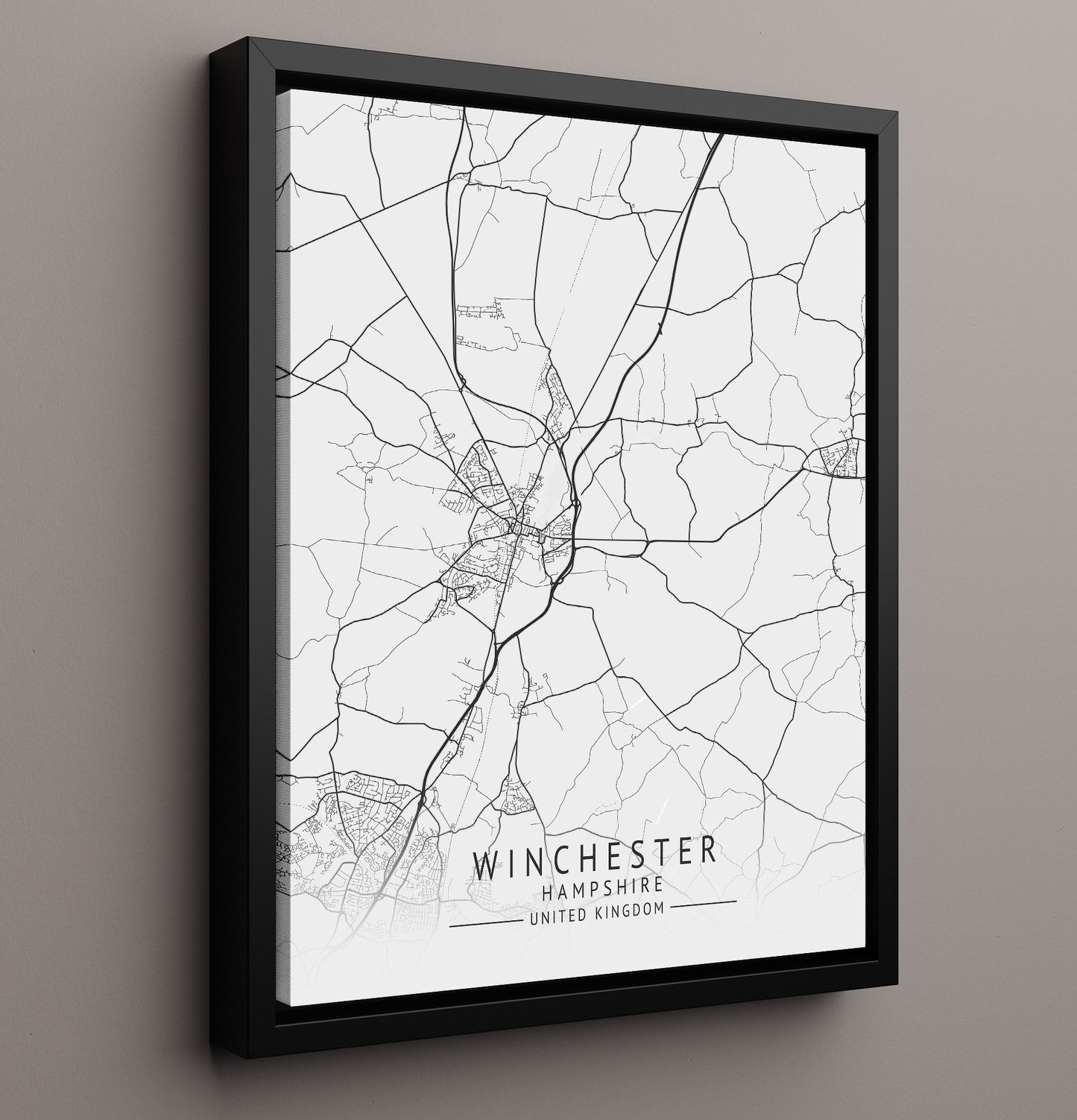City Map Print - Winchester - Hampshire UK City Map 16x20 Framed Canvas city map wall art print – UK City Map decor