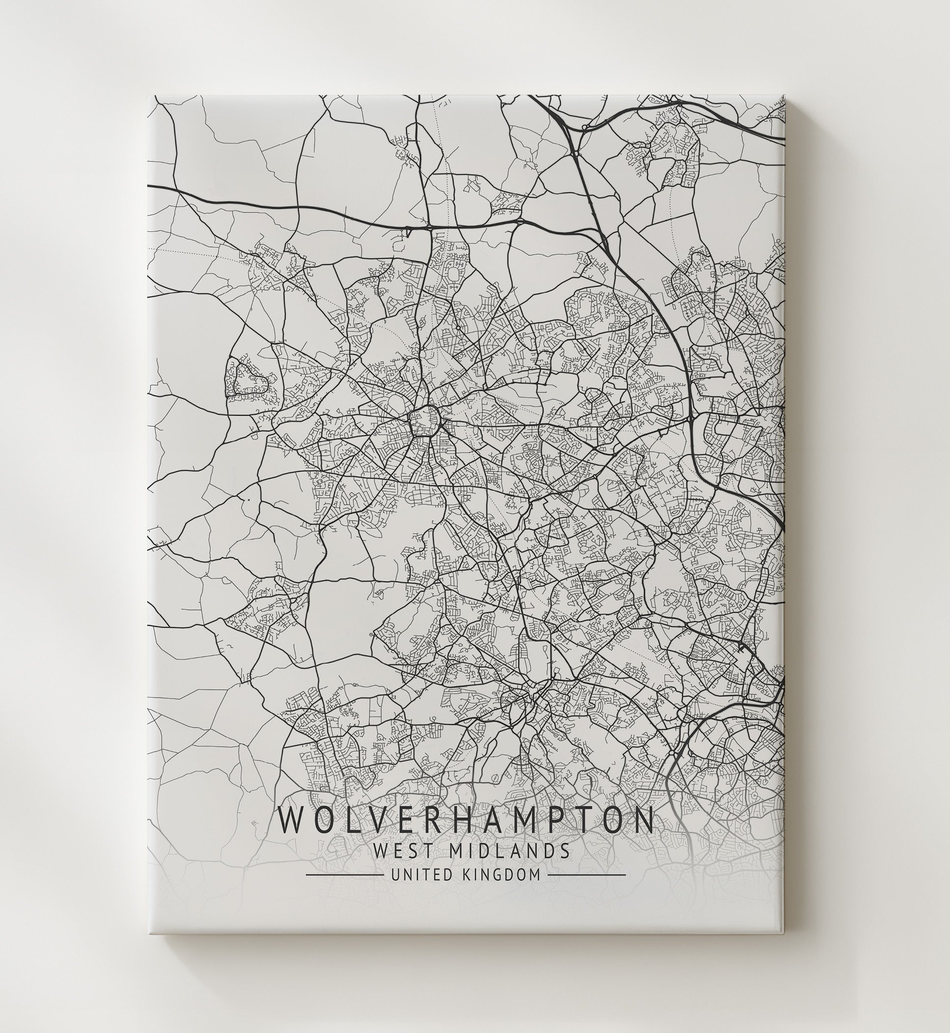 City Map Print - Wolverhampton - West Midlands UK City Map 20x24 Canvas city map wall art print – UK City Map decor