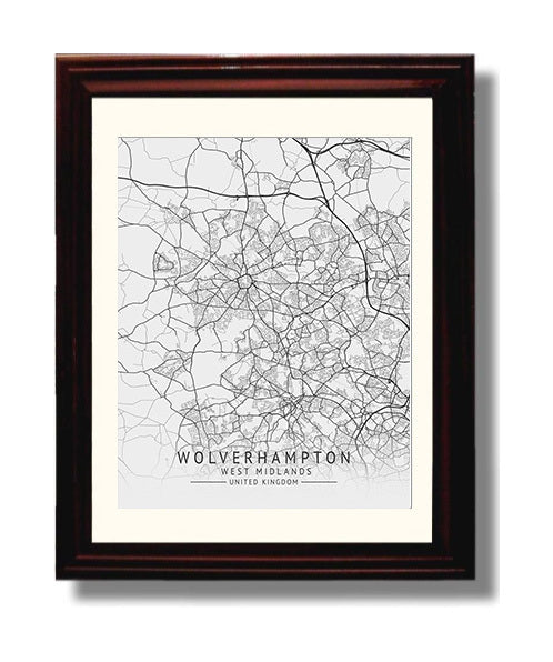 City Map Print - Wolverhampton - West Midlands UK City Map 8x10 Beveled Frame city map wall art print – UK City Map decor
