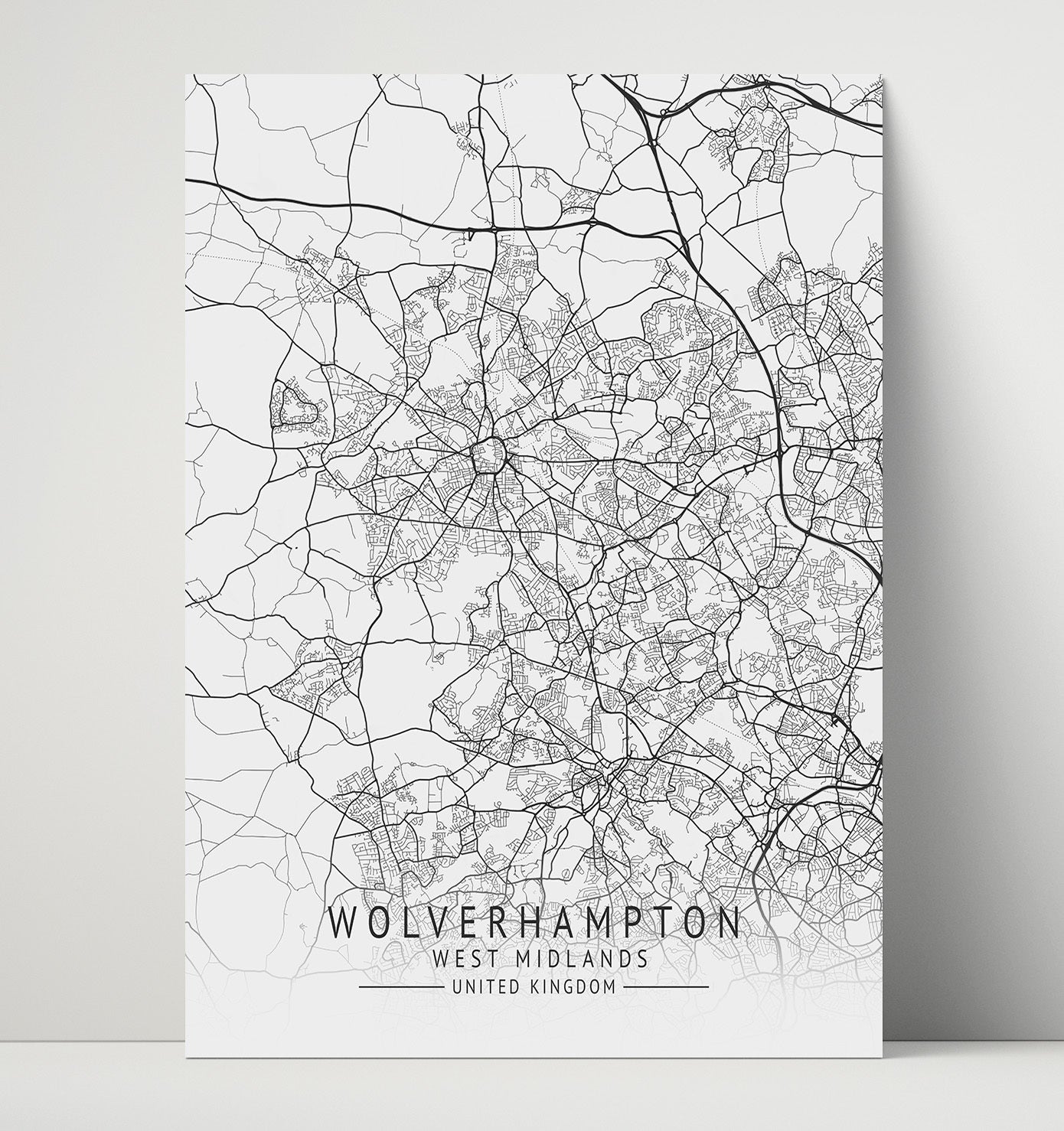 City Map Print - Wolverhampton - West Midlands UK City Map 16x20 Unframed Print city map wall art print – UK City Map decor