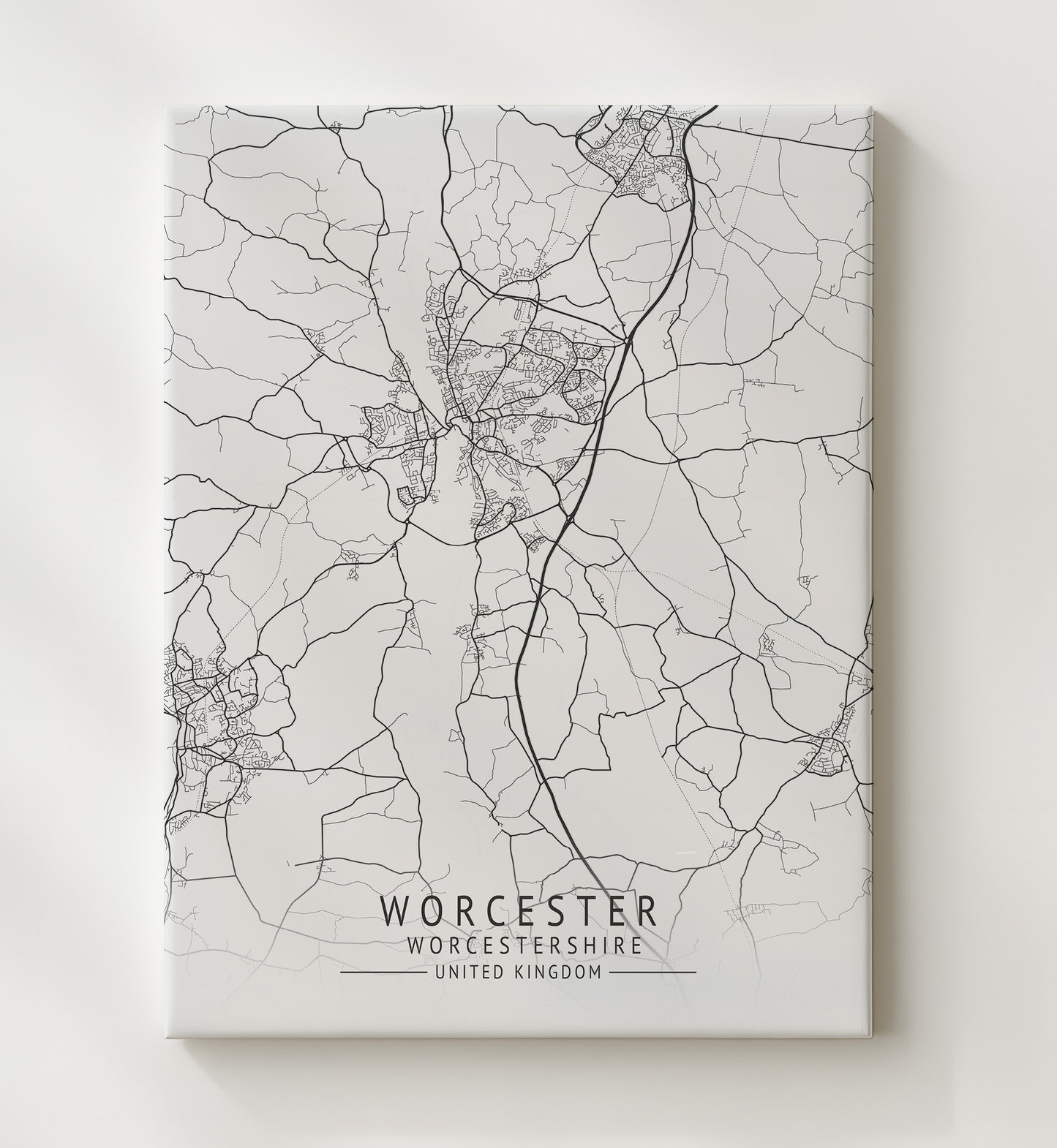 City Map Print - Worcester - Worcestershire UK City Map 20x24 Canvas city map wall art print – UK City Map decor