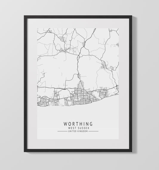 City Map Print - Worcester - Worcestershire UK City Map 16x20 16x20 Gallery Framed Artworkd Artwork wall art print – vintage decor