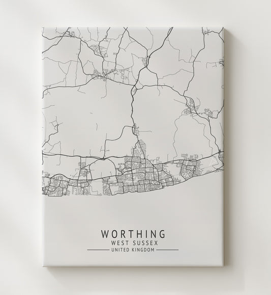 Worthing West Sussex UK city map print 16x20 Gallery Frame