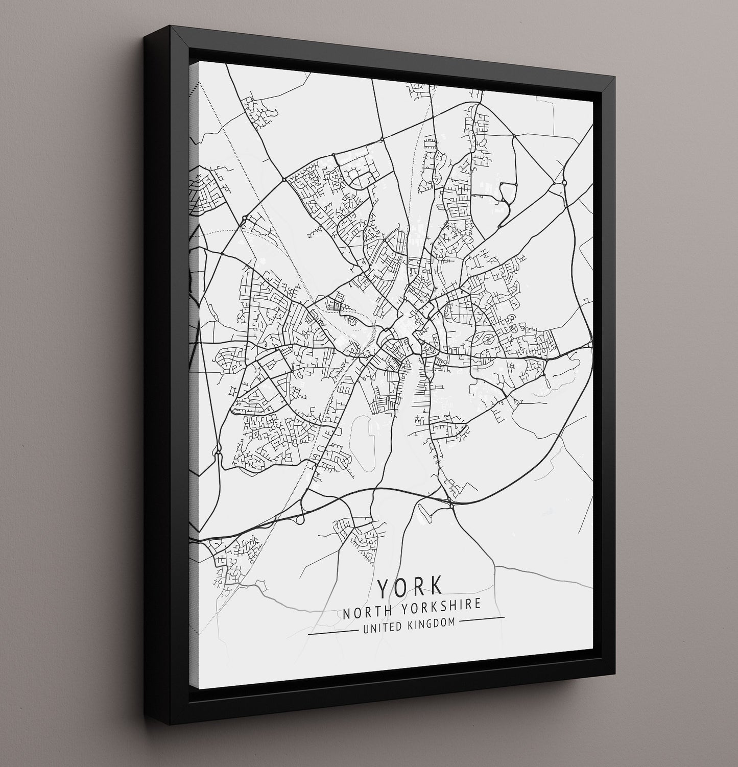 City Map Print - York - North Yorkshire UK City Map 16x20 Framed Canvas city map wall art print – UK City Map decor