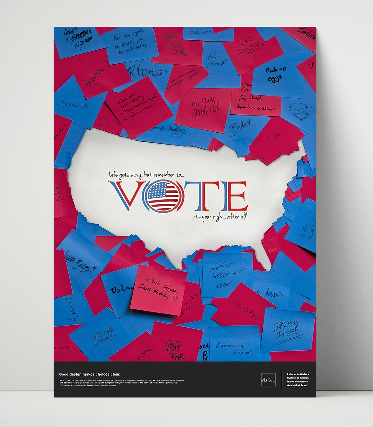 Modern - Civic Awareness Poster - Life Gets Busy Remember To Vote Sticky Notes Design History Wall Art
