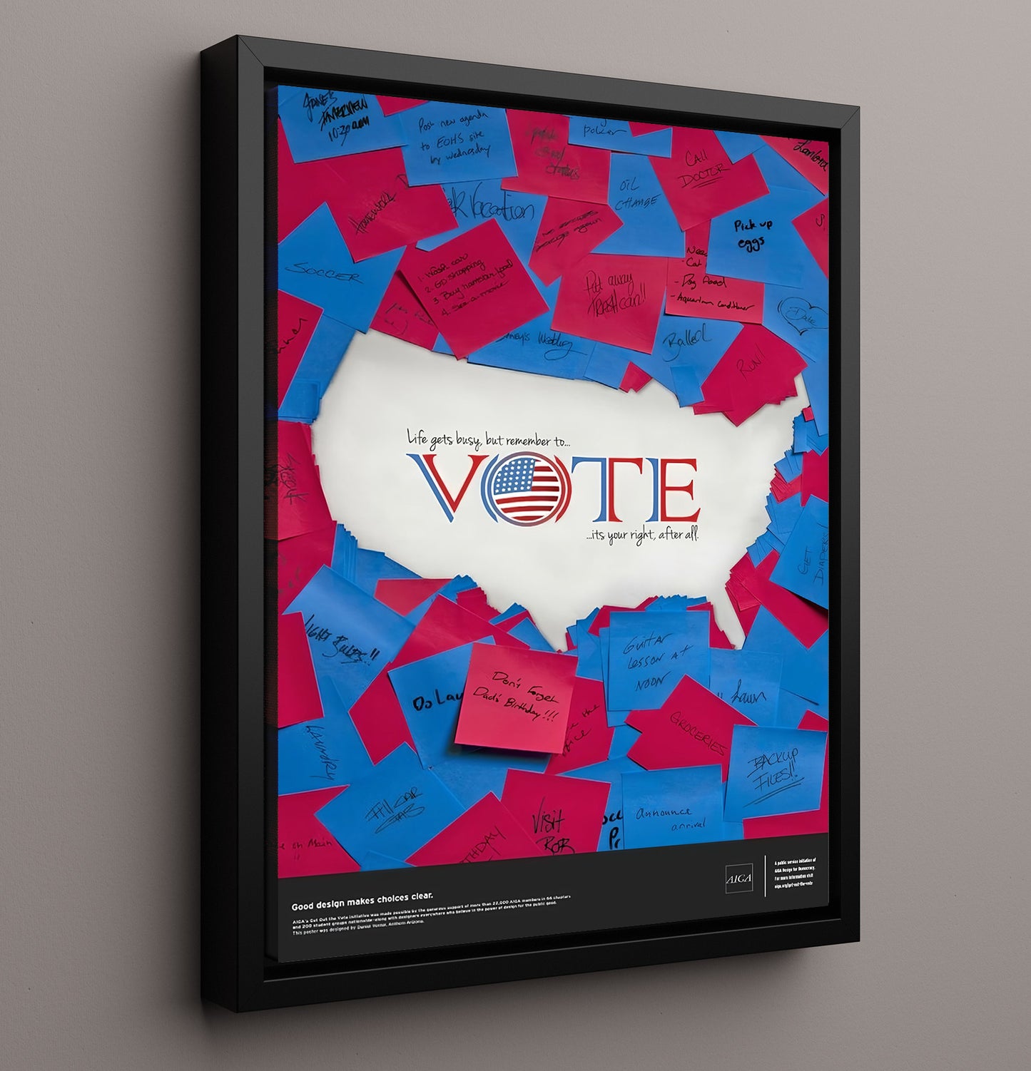Modern - Civic Awareness Poster - Life Gets Busy Remember To Vote Sticky Notes Design History Wall Art
