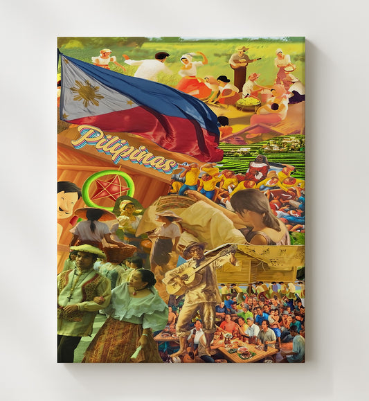Cultural Poster - Pilipinas Heritage Collage Flag Community Scene 8x10 Canvas history wall art