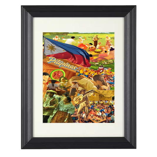 Cultural Poster - Pilipinas Heritage Collage Flag Community Scene 8x10 Beveled Frame history wall art