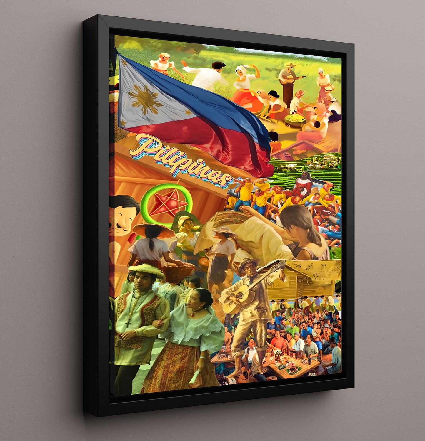 Modern - Cultural Poster - Pilipinas Heritage Collage Flag Community Scene History Wall Art