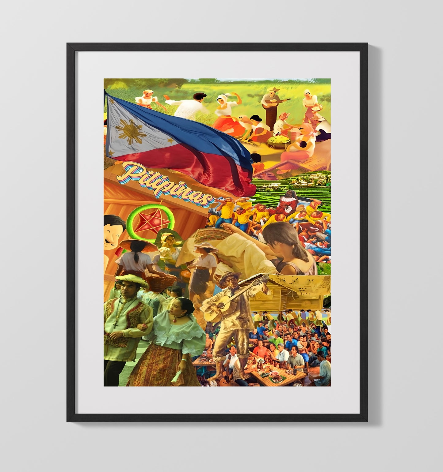 Modern - Cultural Poster - Pilipinas Heritage Collage Flag Community Scene History Wall Art