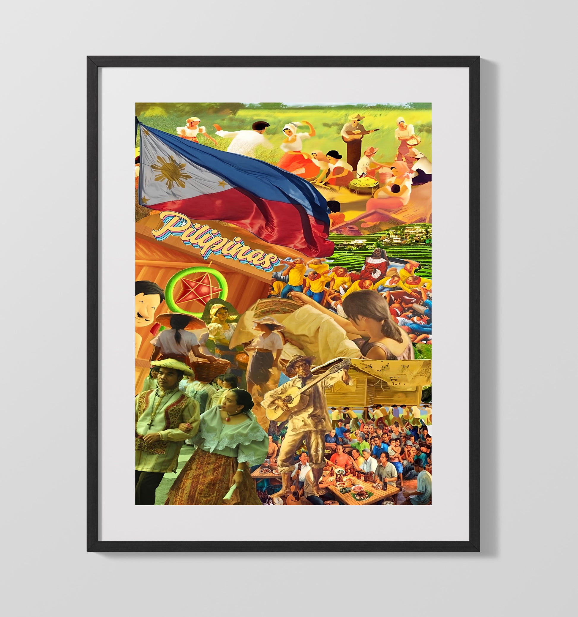 Modern - Cultural Poster - Pilipinas Heritage Collage Flag Community Scene History Wall Art