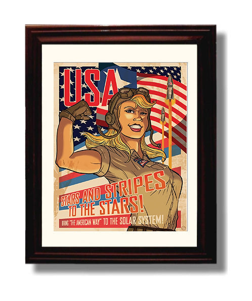Modern - Propaganda Style Poster - Stars And Stripes To The Stars Space Aviation Theme History Wall Art
