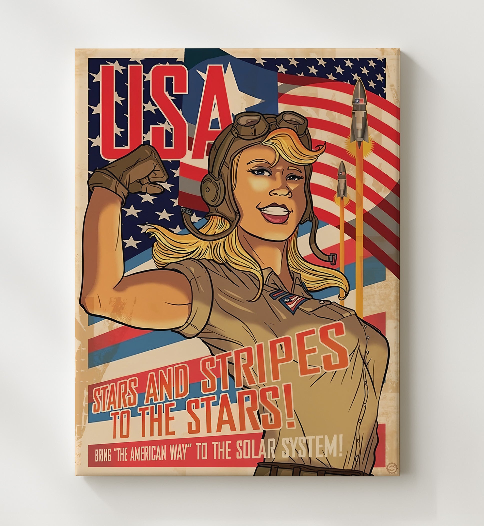 Modern - Propaganda Style Poster - Stars And Stripes To The Stars Space Aviation Theme History Wall Art