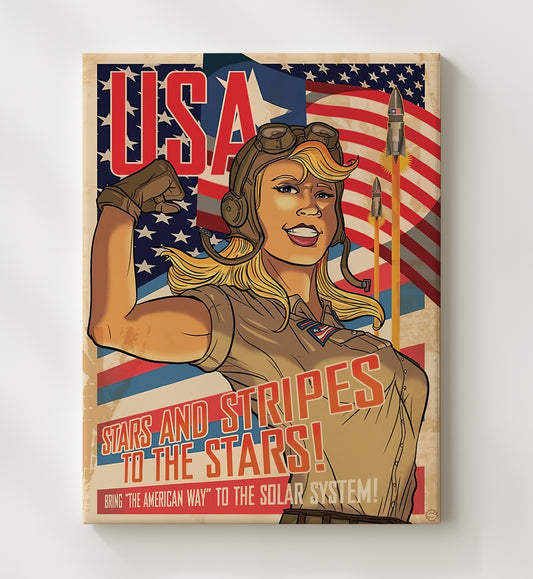 Propaganda Style Poster - Stars and Stripes to the Stars Space Aviation Theme 8x10 Canvas history wall art