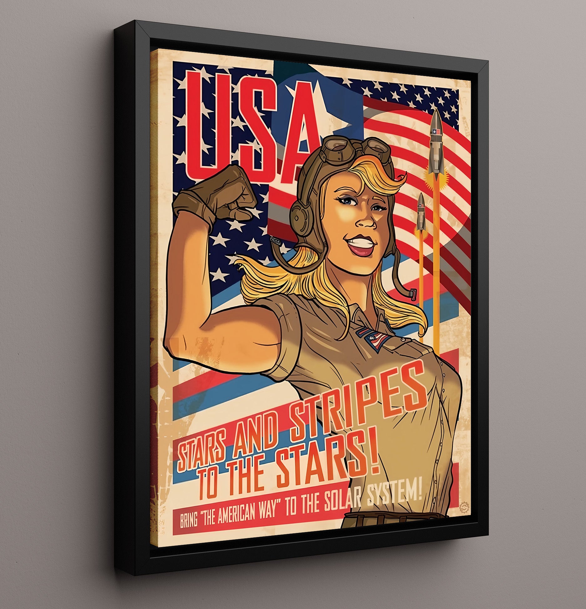 Modern - Propaganda Style Poster - Stars And Stripes To The Stars Space Aviation Theme History Wall Art