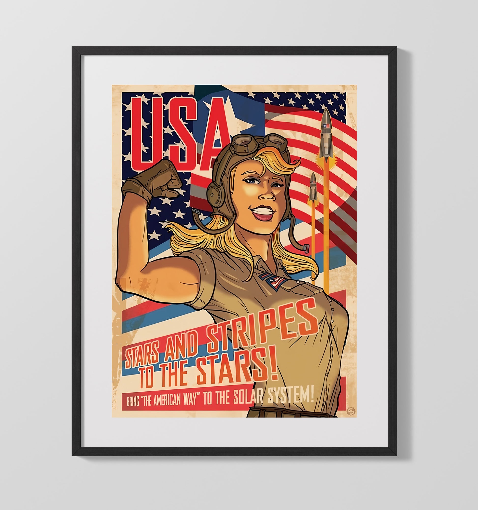 Modern - Propaganda Style Poster - Stars And Stripes To The Stars Space Aviation Theme History Wall Art