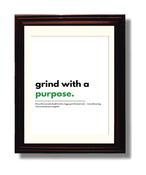 Grind with A Purpose Vintage Wall Art 8x10 Beveled Frame motivational quote wall art print – Inspirational Quote Wall Art decor