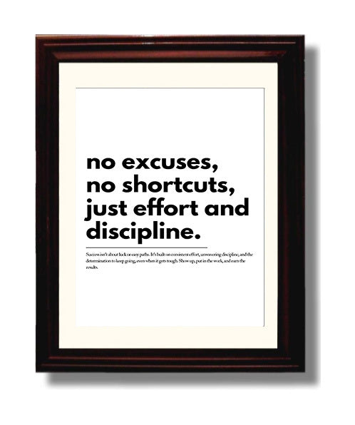 No Excuses No Shortcuts Just Effort and Discipline Vintage Wall Art 8x10 Beveled Frame motivational quote wall art print – Inspirational Quote Wall Art decor