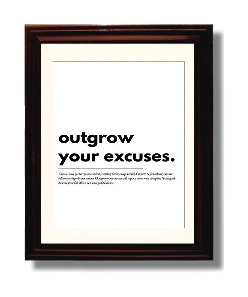 Outgrow Your Excuses Vintage Wall Art 8x10 Beveled Frame motivational quote wall art print – Inspirational Quote Wall Art decor