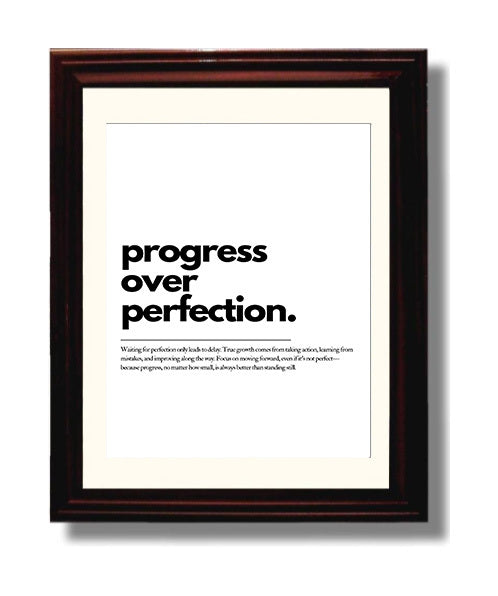 Progress Over Perfection Vintage Wall Art 8x10 Beveled Frame motivational quote wall art print – Inspirational Quote Wall Art decor