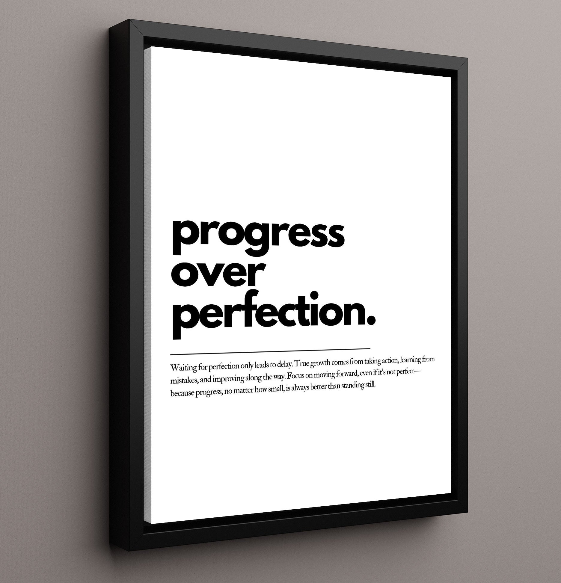 Progress Over Perfection Vintage Wall Art 16x20 Framed Canvas motivational quote wall art print – Inspirational Quote Wall Art decor