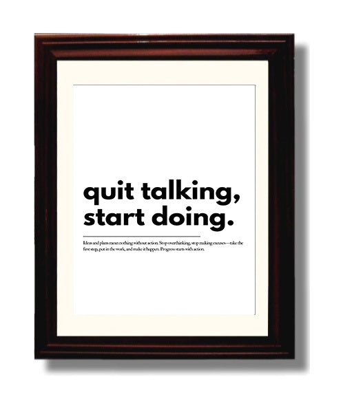 Quit Talking Start Doing Vintage Wall Art 8x10 Beveled Frame motivational quote wall art print – Inspirational Quote Wall Art decor