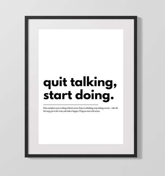 Quit Talking Start Doing Vintage Wall Art 16x20 Gallery Framed Artwork wall art print – vintage decor