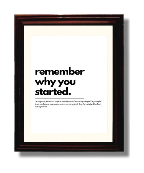 Remember Why You Started Vintage Wall Art 8x10 Beveled Frame motivational quote wall art print – Inspirational Quote Wall Art decor