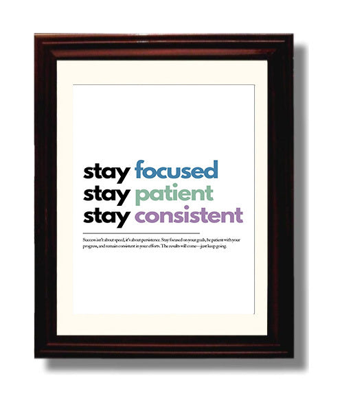 Stay Focused Stay Patient Stay Consistent Vintage Wall Art 8x10 Beveled Frame motivational quote wall art print – Inspirational Quote Wall Art decor