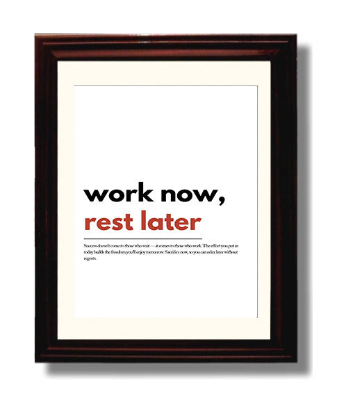 Work Now Rest Later Vintage Wall Art 8x10 Beveled Frame motivational quote wall art print – Inspirational Quote Wall Art decor