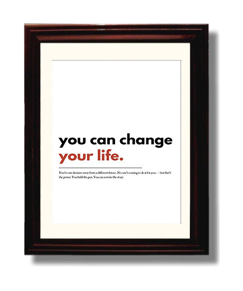 You Can Change Your Life Vintage Wall Art 8x10 Beveled Frame motivational quote wall art print – Inspirational Quote Wall Art decor