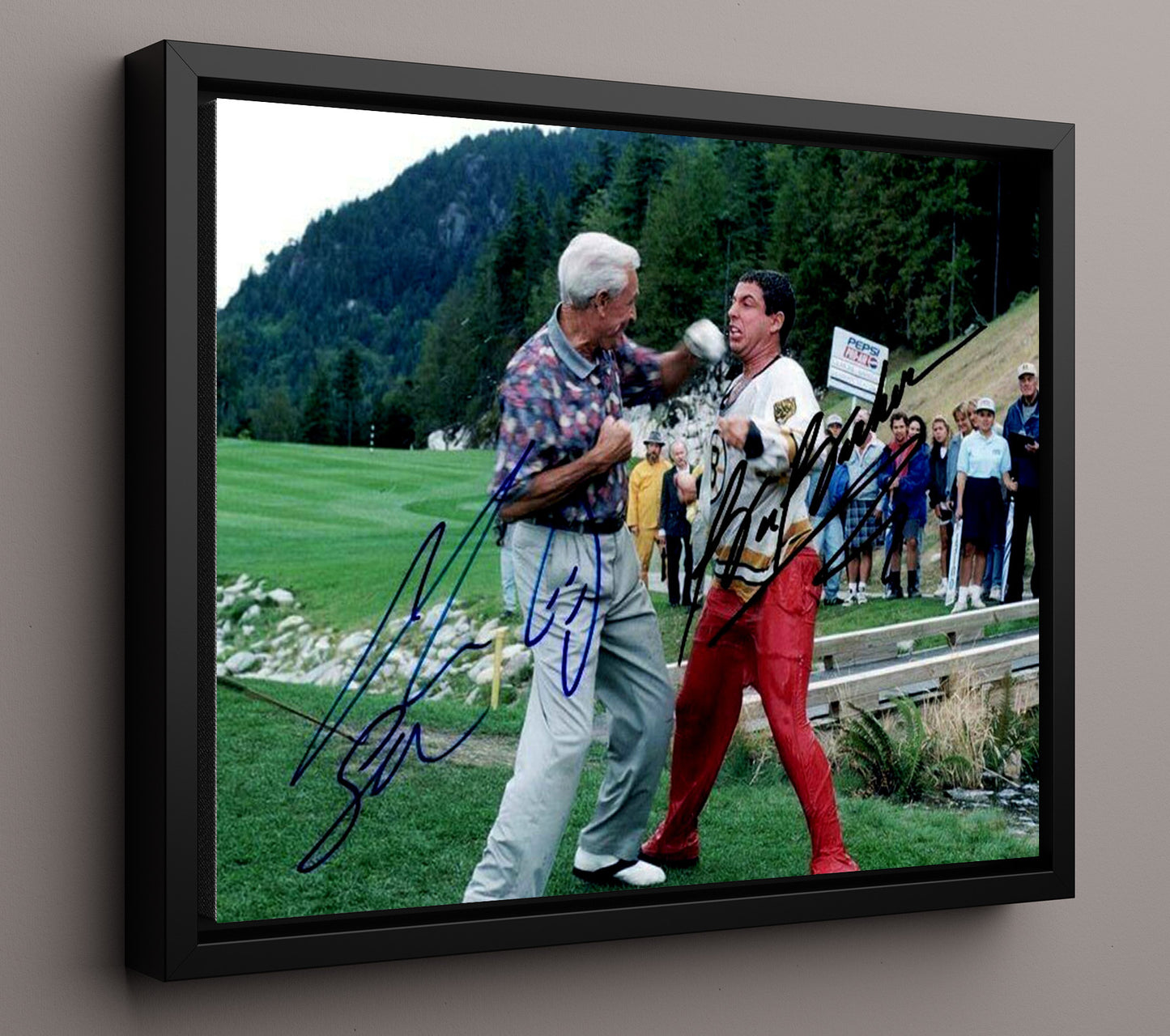 Adam Sandler and Bob Barker - Happy Gilmore - Fairway Fight Club Vintage Movie Wall Art - 16x20 Framed Canvas movie decor