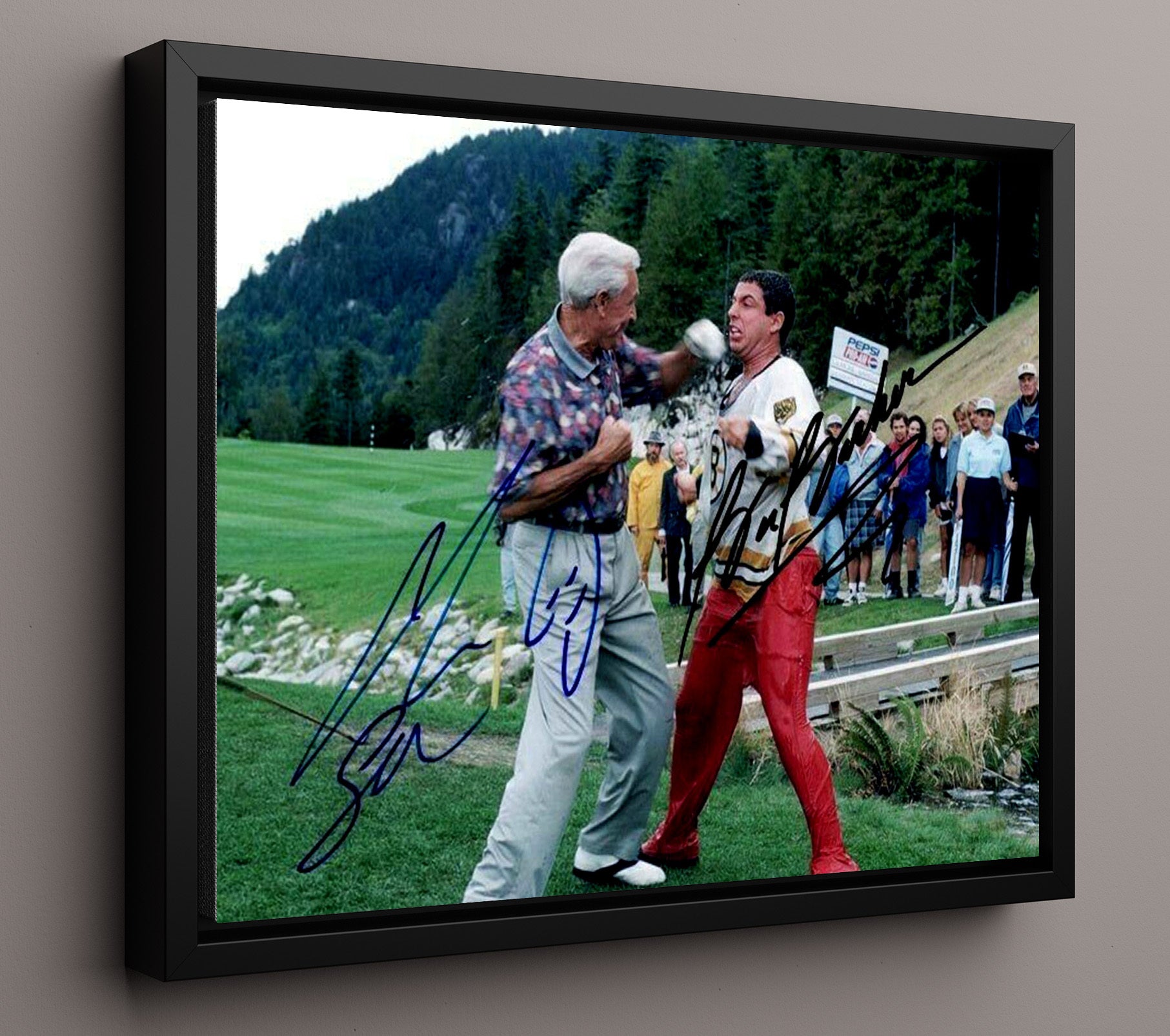 Adam Sandler and Bob Barker - Happy Gilmore - Fairway Fight Club Vintage Movie Wall Art - 16x20 Framed Canvas movie decor