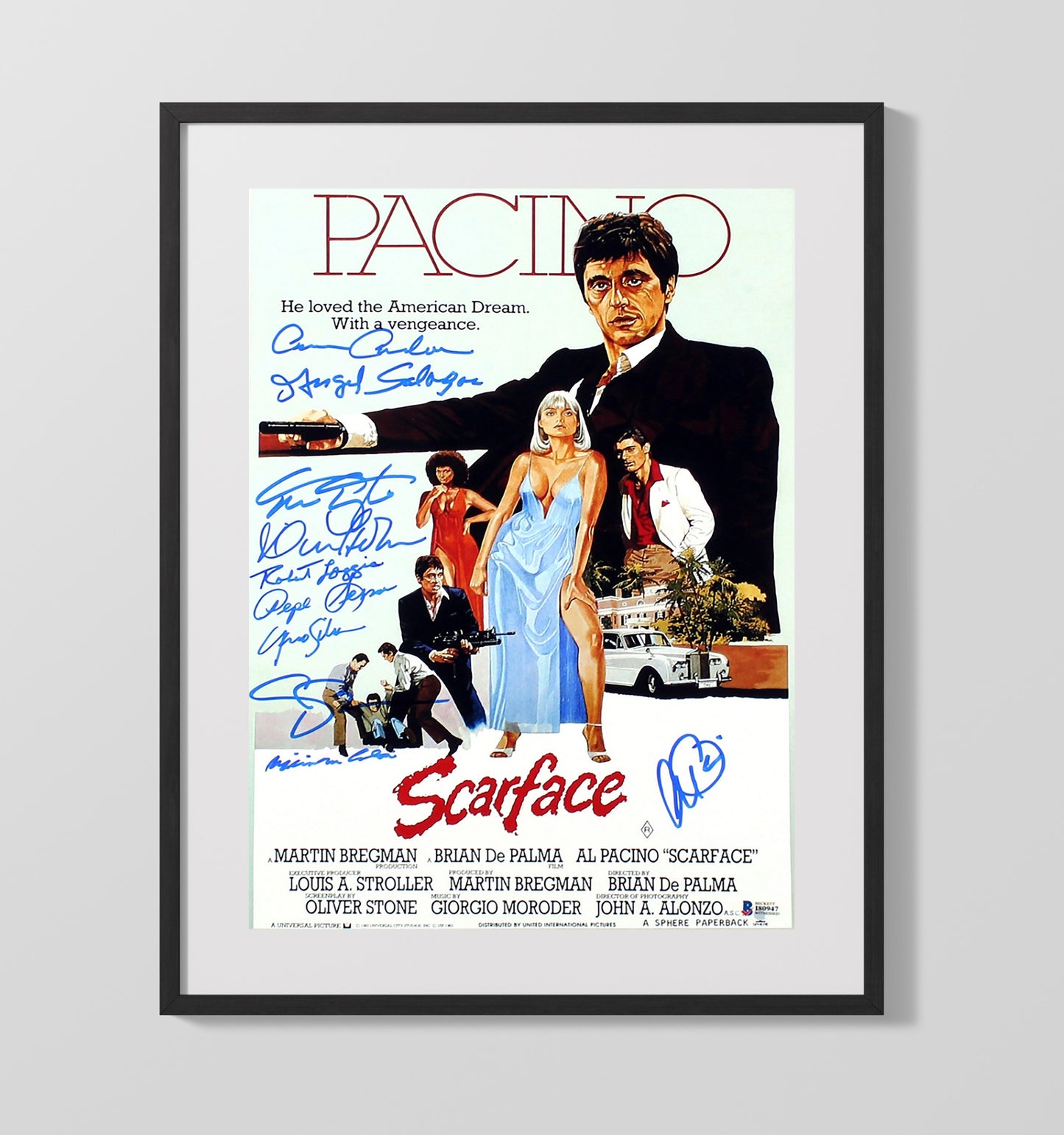 Al Pacino - Scarface Cast Poster Vintage Movie Wall Art - 16x20 Gallery Frame movie decor