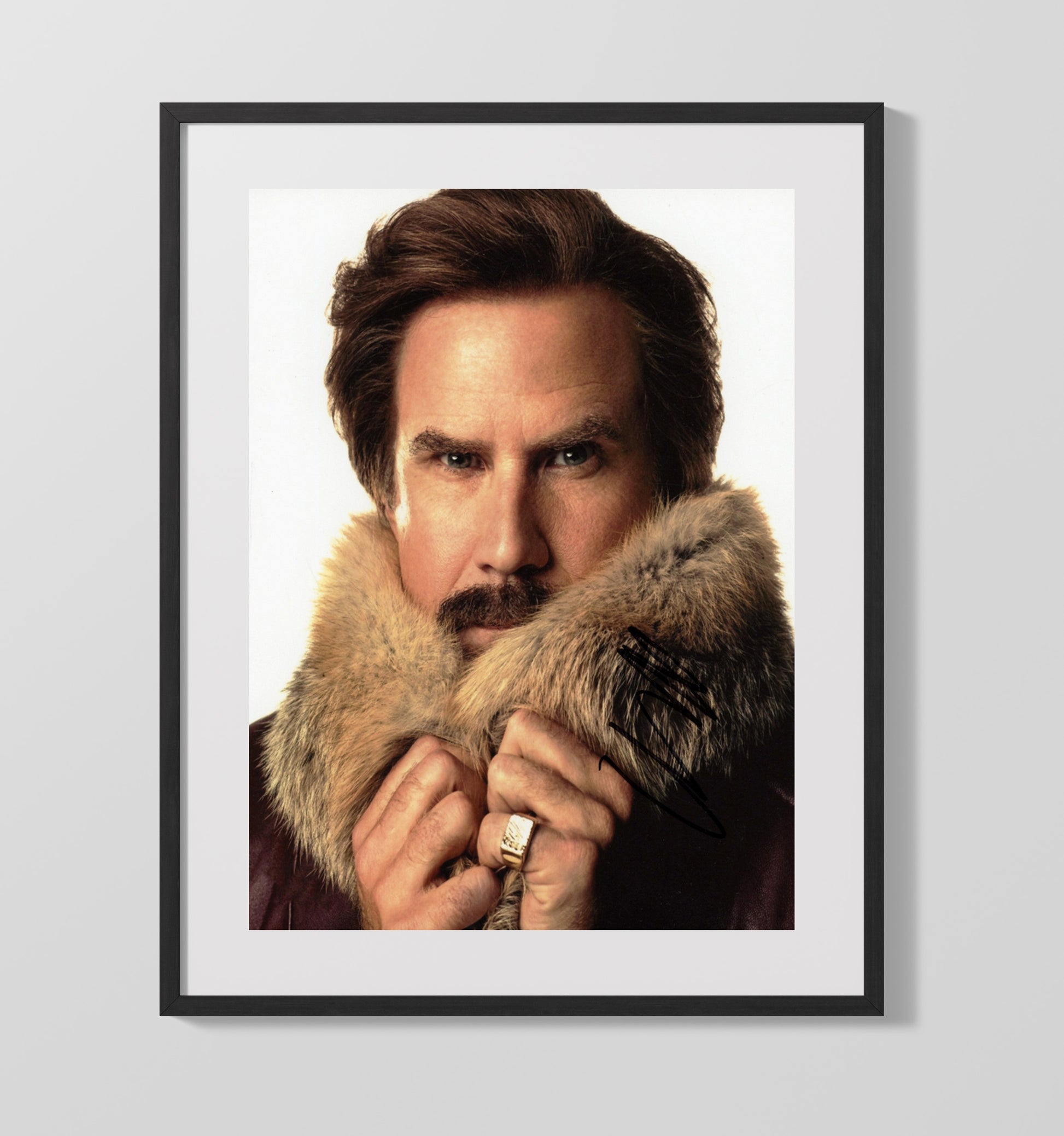 Anchorman - Will Ferrell - Ron BurgundyFur Coat News Pose Vintage Movie Wall Art - 16x20 Gallery Frame movie decor